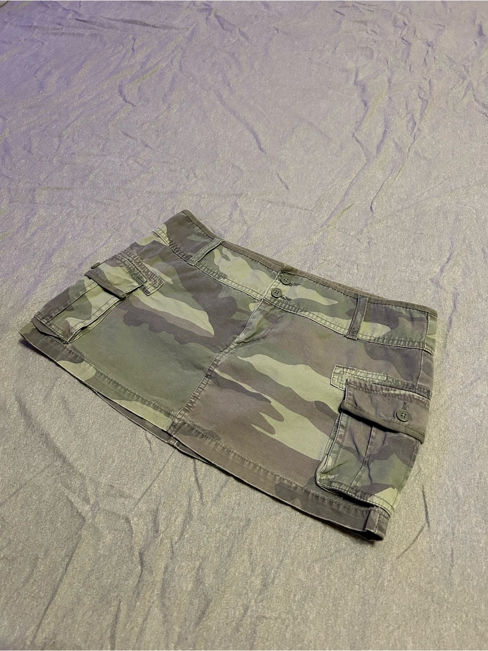 Vintage Fox Y2K Camo Cargo Micro Mini Skirt Low Rise Camouflage Utility
